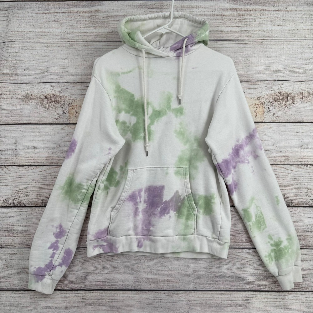 John Elliott Hoodie Mens 1 White Green Purple Tie-Dye Cotton French Terry‎